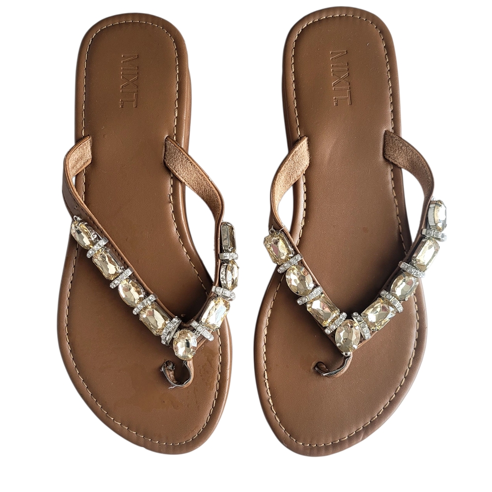 MIXIT Thong Wedge Sandal with  Rhinestones Women's US 7
